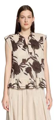 Produktbild von Lässige Bluse mit Blumenmuster, Kurzarm und V-Ausschnitt, Länge 62 cm