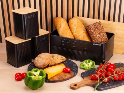 Produktbild von BROTKASTEN BROTBEHÄLTER + 3 BEHÄLTER Kaffee Tee Zucker SET KAMILLE