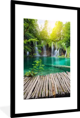Produktbild von MuchoWow® Gerahmtes Poster Brücke - Wasserfall - Natur 60x90 cm - Poster mit Schwarzem Bilderrahmen Wandposter Rahmen Foto Bilder - Dekoration - Wandposter Wohnzimmer - Hochwertig