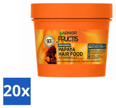 Zdjęcie produktu dla 20 sztuk Garnier Fructis Hair Food Maska do włosów Papaya 3w1 - 400 ml - Opakowanie ekonomiczne