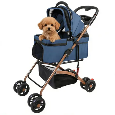 Produktbild von 2 in 1 Hundewagen,Hundebuggy mit abnehmbarem Träger, klappbar Haustierwagen,Bis 20kg,Jogger Hundekinderwagen für kleine Hunde & katzen 96x70x48cm