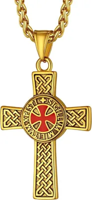 Image de Chaîne en acier inoxydable des chevaliers templiers pour hommes avec pendentif en forme de croix