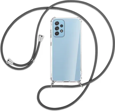 Produktbild von Handykette Backcover-Schutzhülle mit Band (Metall silberfarben) für Samsung Galaxy A52 4G / 5G, A52s 5G - dunkelgrau