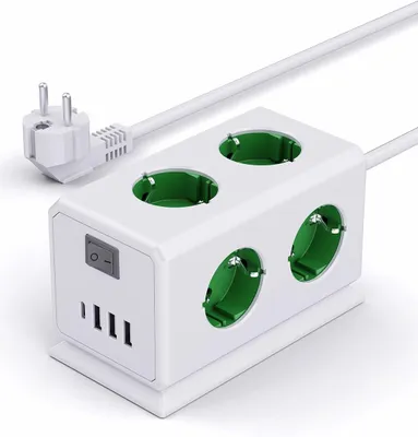 Produktbild von Mehrfachsteckdose mit USB – 6-fach Steckdosenleiste – Verteilersteckdose mit Schalter – Büro