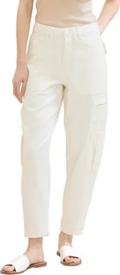 Imagen del producto de TOM TAILOR, pantalones cargo vaqueros para mujer, corte "mom fit" tipo barril, color blanco roto, talla M