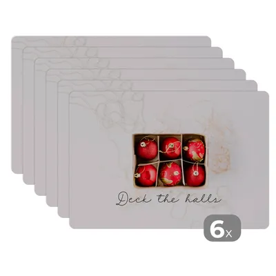 Obrázok produktu pre MuchoWow® Podložky Sada 6 podložiek Umývateľné podložky 30x45x0.3cm Vianočné ozdoby - červené - zlaté Podložka pod stôl Nekĺzavá a odolná voči teplu