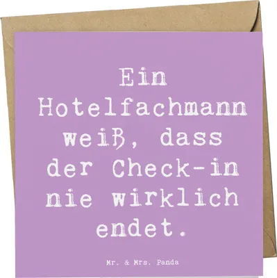Produktbild von Mr. & Mrs. Panda Grußkarte Spruch Hotelfachmann Lebensweisheit - Lavendeltraum - Geschenk, Beruf, Geschenke für Berufstätige, Hotel, kreative, Glückwunschkarte, faltkarte