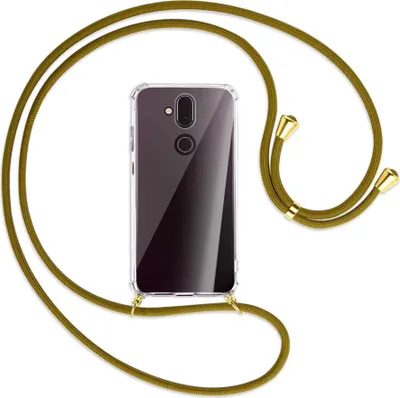 Produktbild von Handykette Backcover-Schutzhülle mit Band (Metall goldfarben) für Nokia 8.1 - khaki