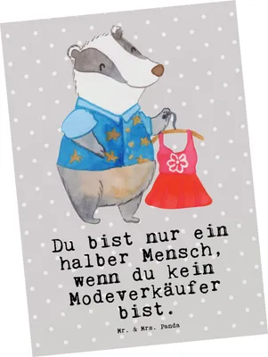 Produktbild von Mr. & Mrs. Panda Postkarte Modeverkäufer Herz - Grau Pastell - Geschenk, Lustig, Grußkarte, Fashion Store, Ansichtskarten, Verkäufer, Spruch, Ansichtskarte, Postkarten