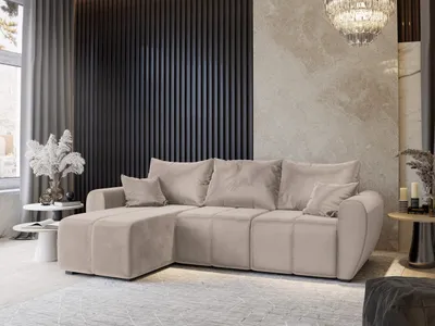 Zdjęcie produktu dla Masseno Narożnik MADISON z funkcją spania i pojemnikiem na pościel Kształt L, Rozkładana sofa, Rogówka - Beżowy, PAROS 02