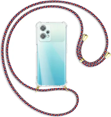 Produktbild von Handykette Backcover-Schutzhülle mit Band (Metall goldfarben) für OnePlus Nord CE 2 Lite 5G (CPH2381) - silber/blau/rot