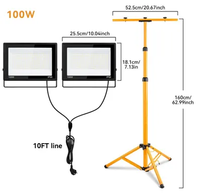 Obrázek produktu pro LED pracovní světlo se stativem - 2 x 100 W - stupeň krytí IP66 (vodotěsné) - přenosné - nastavitelné - vhodné do garáže a dílny - 220 V