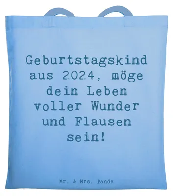 Produktbild von Mr. & Mrs. Panda Tote Bag Spruch 2024 Geburtstag - Sky Blue - Geschenk, Büchertasche, Einkaufstasche, Happy Birthday, Tragetasche, magische Momente, Tasche, Shopping