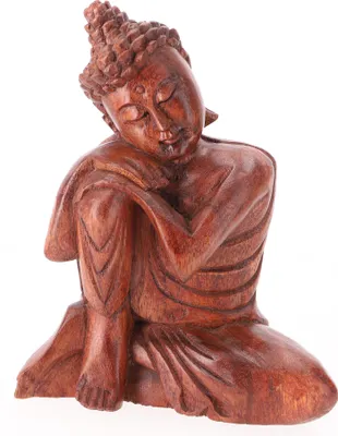 Produktbild von Sitzender Buddha, Holzbuddha, Buddha Statue, Handarbeit 22 cm - Design 6, Braun, Buddhas