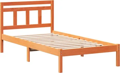 Zdjęcie produktu dla Łóżko Drewniane 75x190 Brązowe Rama Łóżka ze Stelażem ze Zagłówkiem
