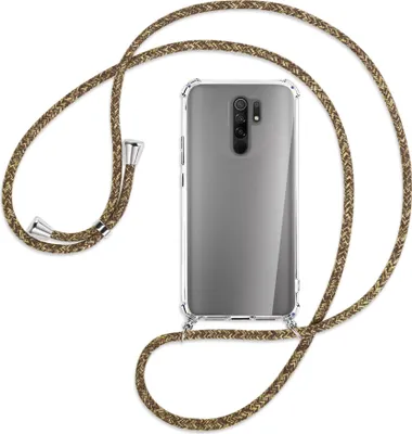 Produktbild von Handykette Backcover-Schutzhülle mit Band (Metall silberfarben) für Xiaomi Redmi 9 - braun+beige