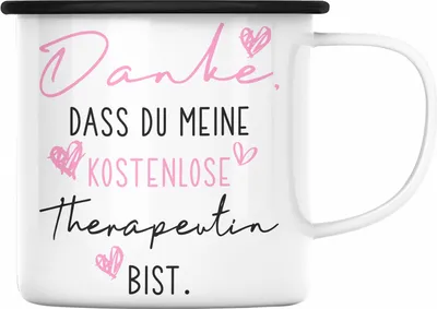 Produktbild von Trendation - Beste Freundin Emaille Tasse Geschenk Beste Freundinnen Geburtstag Lustig Freundinnen Spruch Becher - Danke Dass Du Meine e Therapeutin Bist (Schwarz)