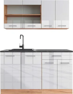 Produktbild von Singleküche Vicco R-Line Weiß Hochglanz/Goldkraft Eiche 140 cm , AP Anthrazit, Model 43231
