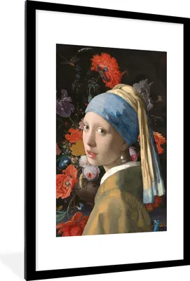 Produktbild von MuchoWow® MuchoWow® Gerahmtes Poster Das Mädchen mit dem Perlenohrring - Johannes Vermeer - Blumen 60x90 cm - Poster mit zchwarzem Bilderrahmen - Dekoration - Wandposter Wohnzimmer - Hochwertig