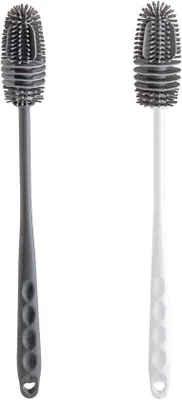 Zdjęcie produktu dla Szczotki do czyszczenia butelek - szczotka do szkła, szczotka do mycia naczyń - do czyszczenia butelek - miękkie szczotki silikonowe - 28 cm - szare i białe