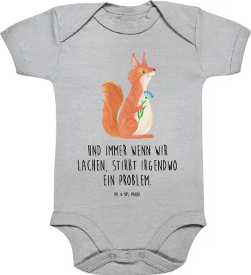 Produktbild von Mr. & Mrs. Panda Strampler Baby Eichhörnchen Blume 12. - 18. Monat - Heather Grey - Geschenk, Lustige Sprüche, Lachen, Spaß, Motivation, Babybody, Eichhorn, Kurzarmbody