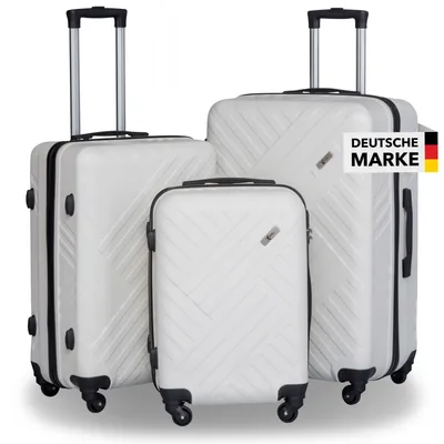 Produktbild von Xonic Design Reisekoffer mit Rollen 360° - ABS Hartschalen-Koffer Trolley mit Zahlenschloss in Handgepäck M-L-XL-Set (Weiss, Set)