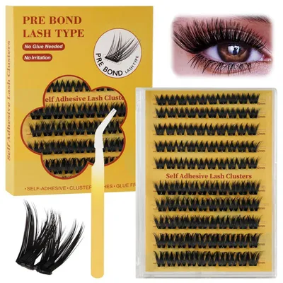 Immagine prodotto di Ciglia finte autoadesive, 100 pezzi, ciuffi di ciglia effetto volume, con pinzetta, lunghezza 10-16 mm, modello MJ10-02
