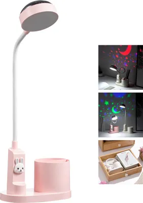 Produktbild von Schreibtischlampe für Kinder, Nachttischlampe mit Stifthalter, automatischer Farbwechsel, dimmbar, wiederaufladbar, LED, rosa