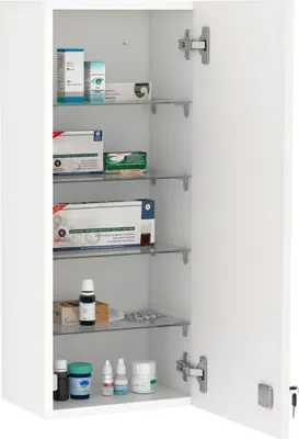 Zdjęcie produktu dla Szafka ścienna Kleankin z regulowaną półką, krzyżyk do pierwszej pomocy, zamykany na klucz, do łazienki i przedpokoju, biały, 30x20x70 cm