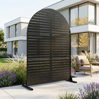 Produktbild von Trennwand ‘Nodepp’ Rundbogenform 180 x 90 cm indoor outdoor wetterfest Stahl Schwarz
