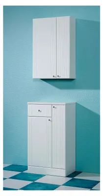 Produktbild von Badezimmerschrank Quickset 955 in Weiß Hochglanz, 50 cm breit | Unterschrank mit 2 Türen, 1 Schubkasten und 1 Einlegeboden