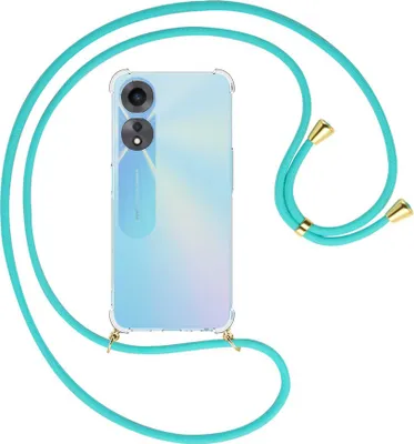 Produktbild von Handykette Backcover-Schutzhülle mit Band (Metall goldfarben) für Oppo A58 5G, Oppo A78 5G (6.56'') - türkis