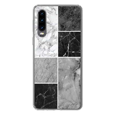 Produktbild von MuchoWow® Handyhülle Schutzhülle Hülle für Huawei P30 Marmor - Schwarz - Weiß Silikon Softcase Handy Hülle - Kartenbesitzer