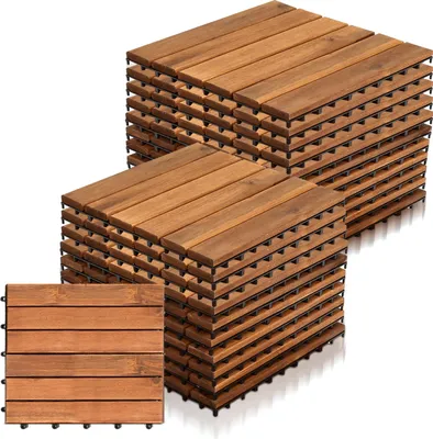 Produktbild von Izrielar 77 STK Holzfliesen Terrassenfliesen Holz Fliesen Mosaik 30x30 cm - Balkonfliesen wetterfest aus Akazienholz mit Klicksystem für Terrasse Balkon