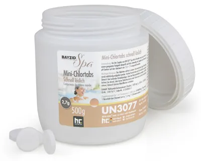Produktbild von 1x500 g BAYZID® SPA Mini 2,7g pH-neutrale Chlortabs, schnelle und effektive Whirlpool- & Spa-Chlorung