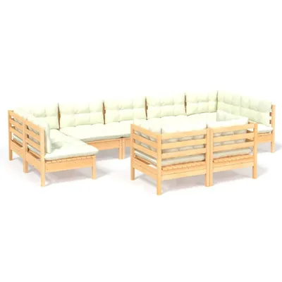 Produktbild von vidaXL 9-tlg. Garten-Lounge-Set mit Creme Kissen Massivholz Kiefer