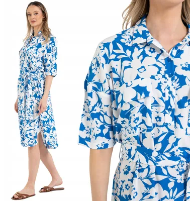 Obrázek produktu pro Šaty – dámské šaty velikost 4XL – letní šaty modré – šaty midi – košilové šaty