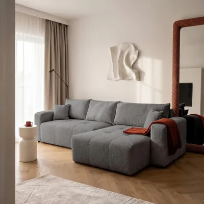 Image de Idohome – Canapé d'angle Pedro XL en chenille avec fonction couchage et surpiqûres en L, 278 x 145 x 79 cm, canapé universel, couleur : Gris Bella 20