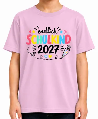 Productafbeelding van Eindelijk schoolkind! T-shirt voor meisjes, roze, maat 104, voor de eerste schooldag in 2027. Geschikt voor de basisschool