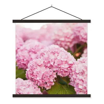 Produktbild von MuchoWow® Textilposter Busch - Blumen - Rosa - Hortensie 90x90 cm mit schwarzem Rahmen - Magnetisches