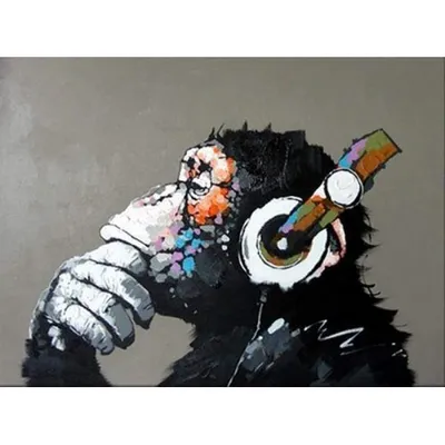 Produktbild von FiguredArt Malen nach Zahlen Affe mit Kopfhörer 50x40 cm DIY Kunst Set