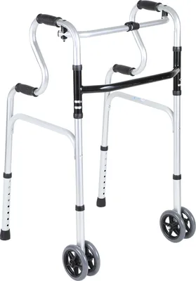 Produktbild von Skladací hliníkový rolátor Yakimz, pomôcka na chôdzu, výškovo nastaviteľný, so sedadlom, 4 kolesá, nosnosť do 180 kg, ľahký