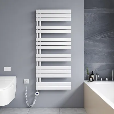Produktbild von Heilmetz Handtuchtrockner Elektrisch Weiß Badheizkörper 1385 x 600mm Heizkörper Asymmetrie Design Handtuchwärmer - Montage links