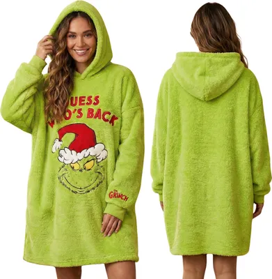 Produktbild von Grinch Damen-Kapuzenpullover SNUDDIE – grüner Oversize-Pullover mit Ärmeln, weihnachtlicher Bademantel L-XL