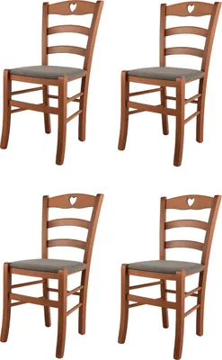 Produktbild von t m c s Tommychairs - 4er Set Stühle CUORE für Küche und Esszimmer, Robuste Struktur aus lackiertem Buchenholz im Farbton Kirschholz und gepolsterte Sitzfläche mit Stoff in der Farbe Rehbraun bezogen