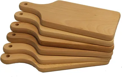 Produktbild von 6er Set, Frühstücksbretter, Vesperbretter, Brotzeitbretter, Küchenbretter, Brotbretter, Frühstücksbrettchen mit Griff aus unbehandelten Naturholz, 26 x 11,5 x 1,8 cm cm