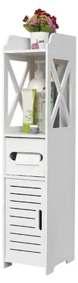 Immagine prodotto di Mobile da bagno bianco 20*15*80 cm - Porta rotolo carta igienica - Ripiano stretto - Salvaspazio - Mobiletto angolare