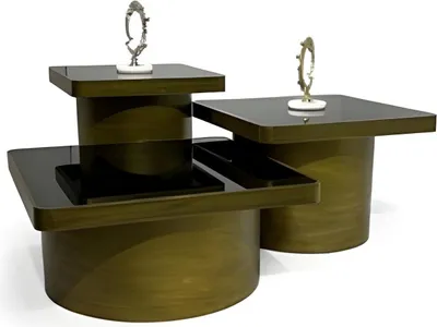 Image de Ensemble de tables de salon Table basse Table d'appoint Bois Meubles modernes de luxe 3 pièces