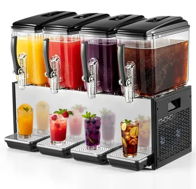 Produktbild von VEVOR Elektrischer Getränkespender 4 x 12 L 7-12 °C Saftspender mit PC-Behälter, für Restaurants, Hotels, Bars und Kioske, mit Rührstab für Gleichmäßige Durchmischung, Ausgabehebel und Auffangschale