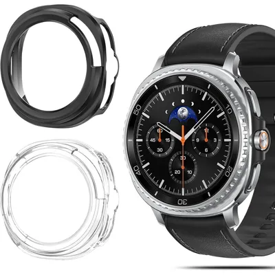 Image de Coque de protection pour montre connectée Samsung Galaxy Watch 8 Classic 47 mm, noire et transparente, avec protection d'écran